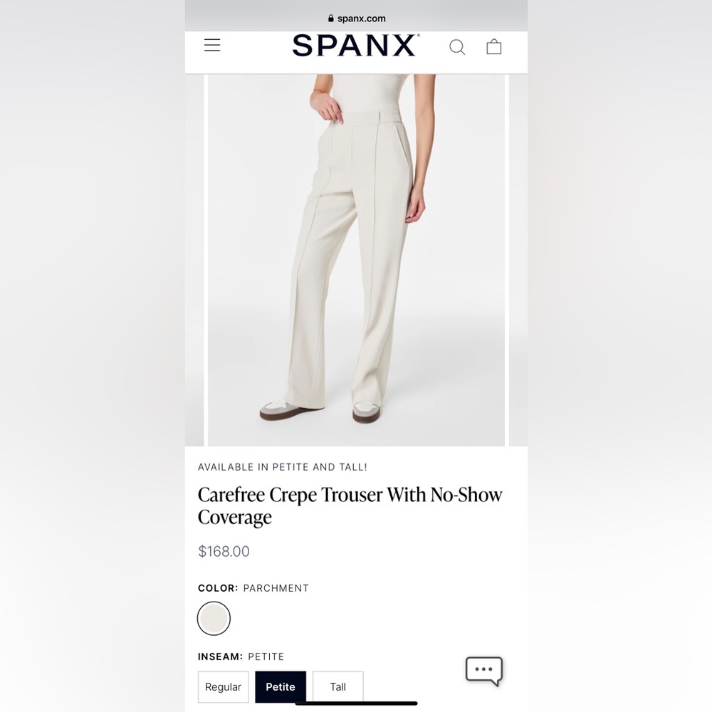 NWT Spanx Carefree Crepe Trouser With No-Show Coverage, size large, petite